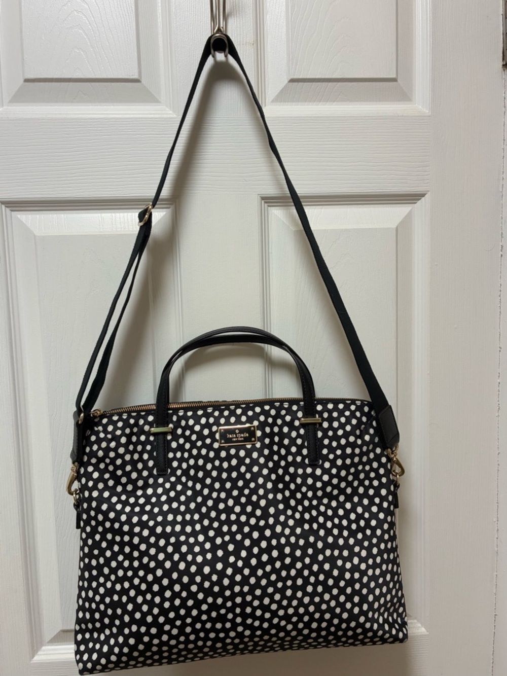 Kate Spade Black and White Polka Dot Nylon Laptop Bag with Detachable Strap - Picture 7 of 15